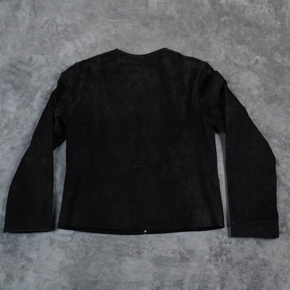 Raffaelo Women's Suede Leather Jacket Size XL Black Silver Zipper‎ Stylish READ - Picture 5 of 9